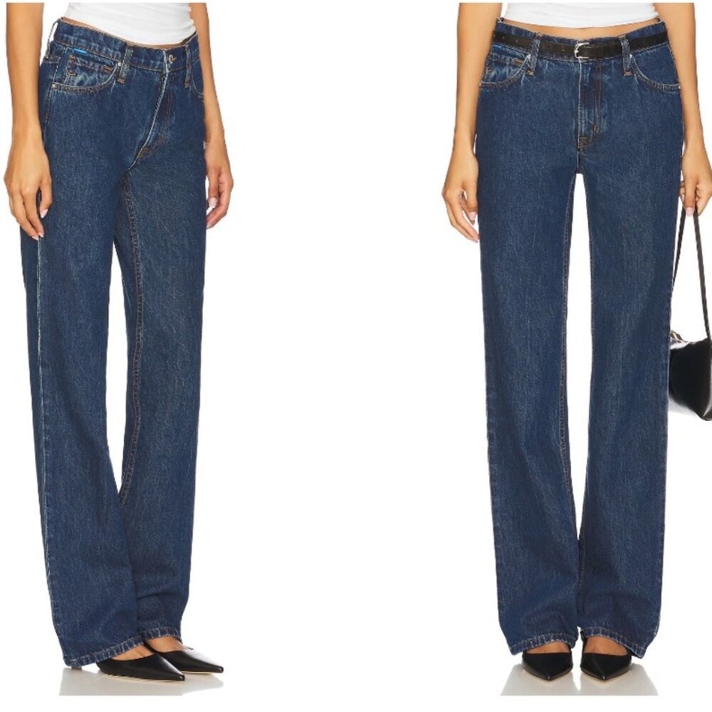 COTTON CITIZEN The Amelia Jean in Larrabee dark blue denim straight wide leg